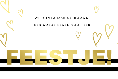 Uitnodiging 10 jaar getrouwd in goud zwart en wit