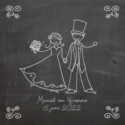 Trouwkaart met getekend bruidspaar