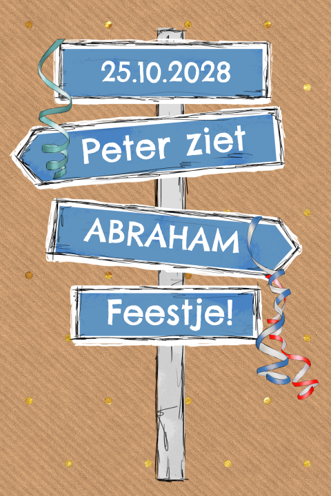 Uitnodiging Abraham met wegwijzer op kraft