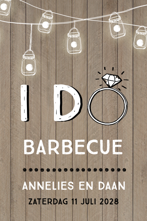 Trouwkaart garden wedding met bbq