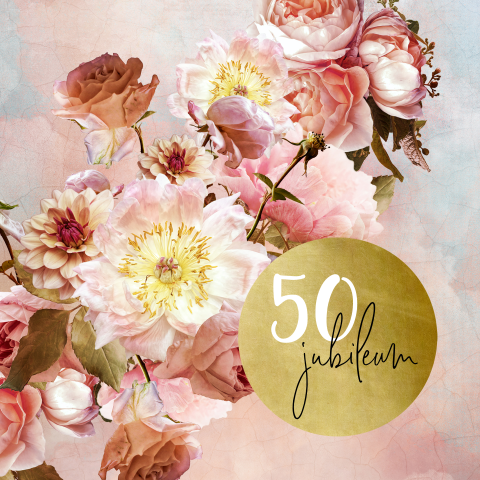Jubileumkaart 50 jarig huwelijk roze bloemen