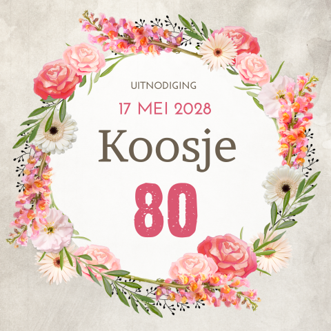 Mooie uitnodiging 80 jaar met rozenkrans