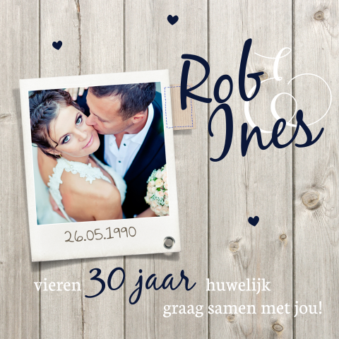 30 jaar getrouwd uitnodiging met hout en foto