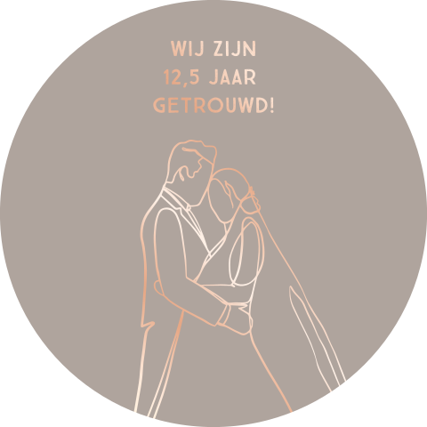 ronde uitnodiging 12,5 trouwjubileum met lijn illustratie in folie
