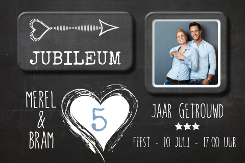 trendy krijtbord uitnodiging voor 5 jaar getrouwd
