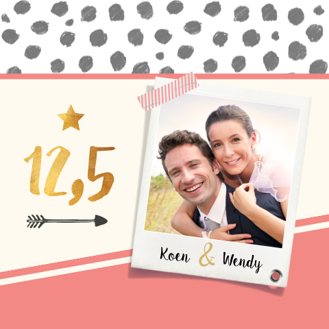 Jubileumkaart huwelijk hip met stippen en goud