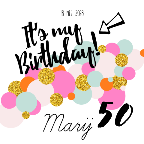 50 jaar uitnodiging met roze en glitter confetti