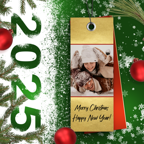 Kerstkaart label jaartal groen foto