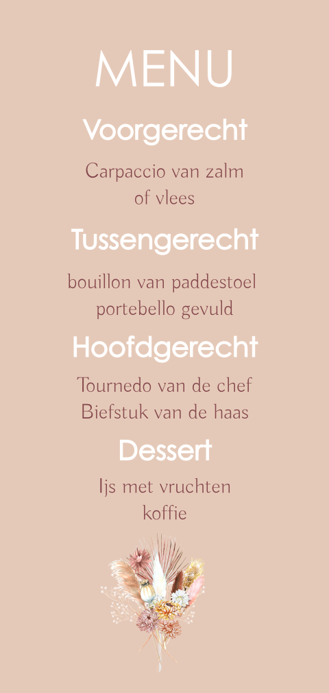 Menu trouwen dreamcather droogbloemen