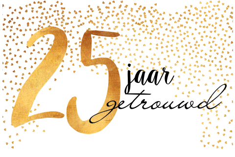Uitnodiging 25 jaar getrouwd met gouden glitter hartjes