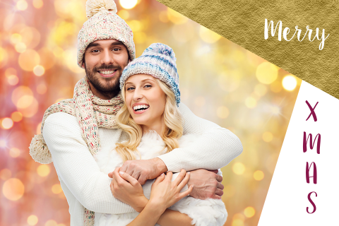 Grafische kerstkaart met goud en eigen foto