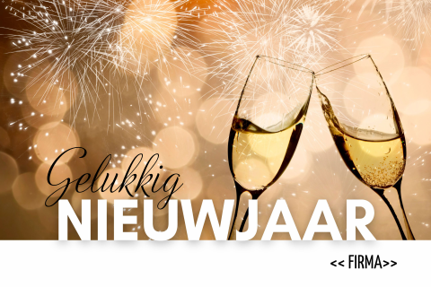 Zakelijke Nieuwjaarskaart Champagne en vuurwerk