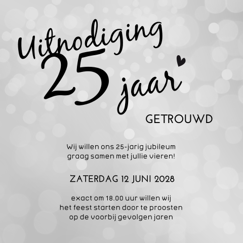 Uitnodiging 25 jaar getrouwd grijs stippen