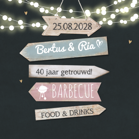 Uitnodiging 40 jaar getrouwd met bbq en lichtjesslinger