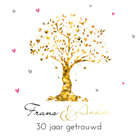 Uitnodiging 30 jaar getrouwd met gouden glitter boom