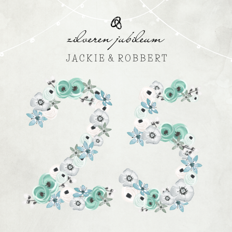 Uitnodiging voor zilveren huwelijk met sierlijke bloemen