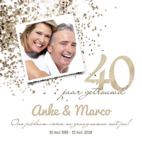 40 jaar getrouwd uitnodiging met taupe confetti