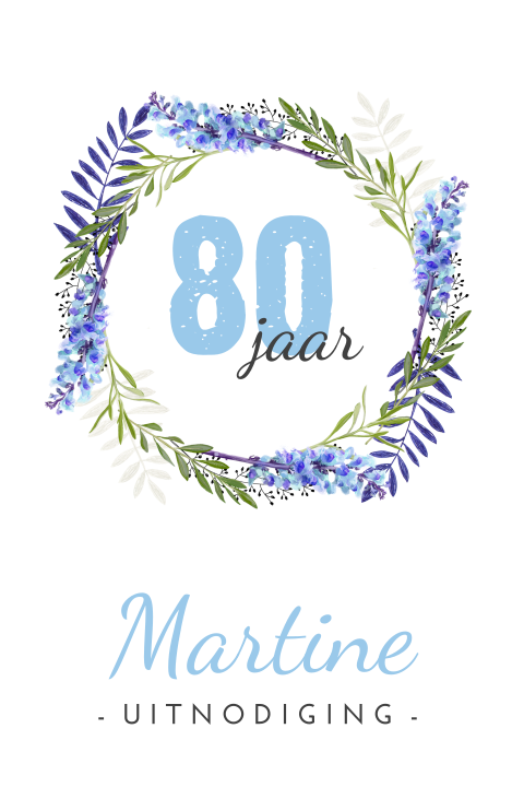 Uitnodiging 80 jaar met blauwe krans