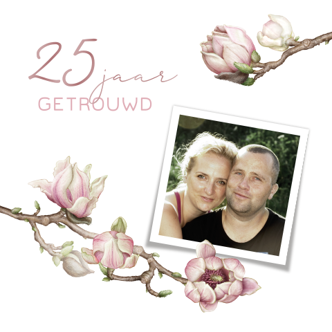 Uitnodiging 25 jaar trouwkaart magnolia
