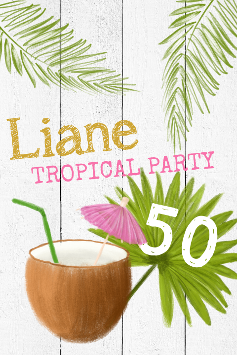 Tropical party uitnodiging met een vrolijke kokosnoot