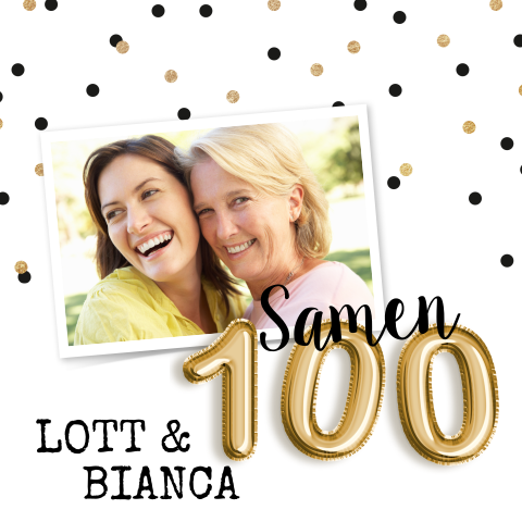 Samen 100 uitnodiging met foto en gouden ballonnen