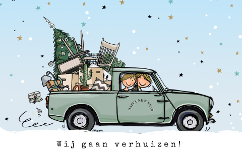 Fraai getekende kerstkaart Mini pickup