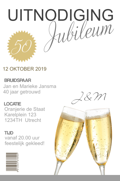 Uitnodigingskaart jubileum in grijskleur met wit