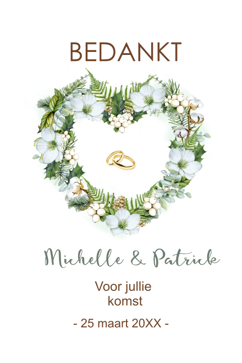 Bedankt trouwen hart witte bloemen.