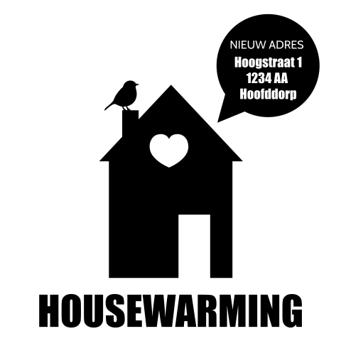 Uitnodiging housewarming in zwart-wit