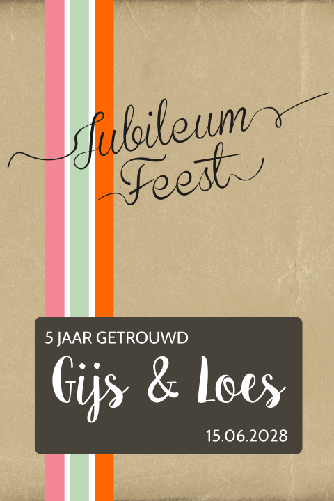 Jubileumkaart met oranje, mintgroene en roze strepen