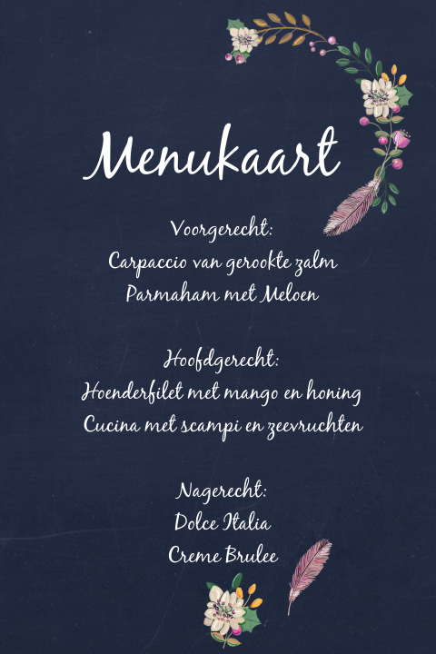 Mooie menukaart met waterverf krans