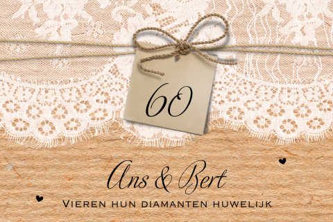 Uitnodiging 60 jaar getrouwd met kant en kraftlook