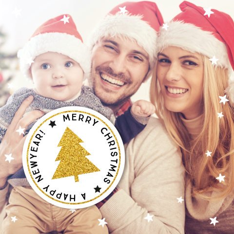 Kerstkaart met foto en goud glitter