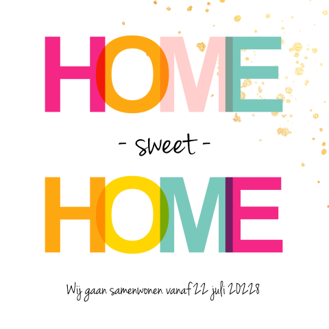 Kleurrijke verhuiskaart met gouden verfspetters