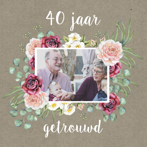 Uitnodiging huwelijksjubileum rozen en foto