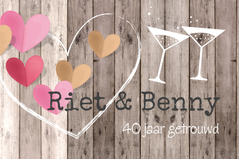 Veertig jaar getrouwd uitnodiging met hout en hartjes