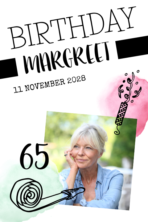 Vrolijke uitnodiging voor je 65e verjaardag met foto!