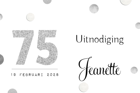 Verjaardag uitnodiging met zilveren glitter 75