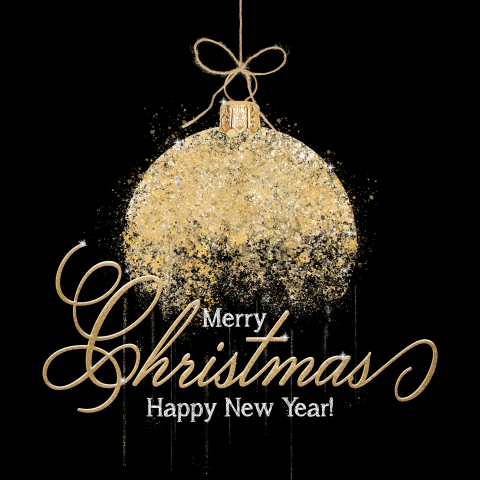 Kerstkaart gouden kerstbal sterrenstof