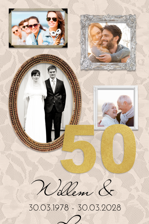 Uitnodiging vijftig jarig huwelijk met fotolijstjes