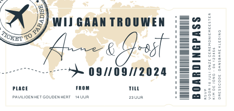 Boardingpass vliegticket als trouwkaart