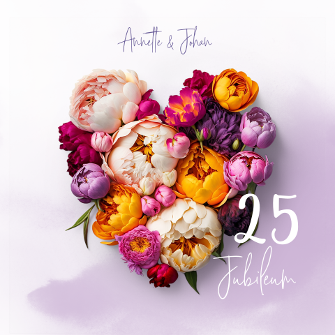 Uitnodiging Jubileum 25 Hart Bloemen waterverf