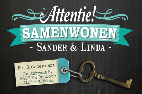 Stoere uitnodiging housewarming met retro banner