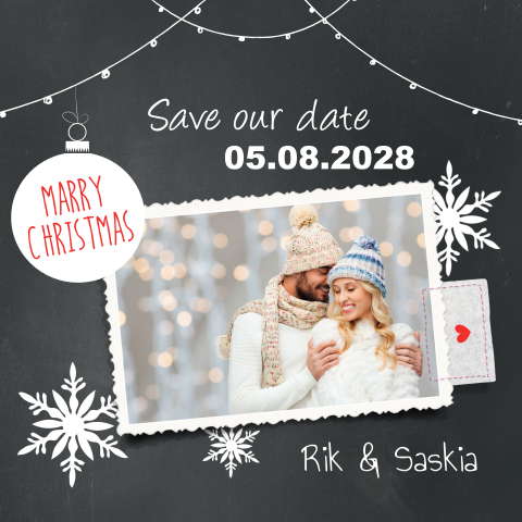 Kerst save the date kaart met lampjes en foto