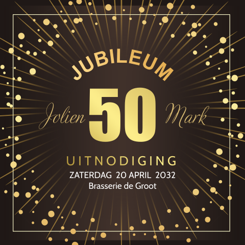 Jubileumkaart vierkant 50 jaar getrouwd glitters