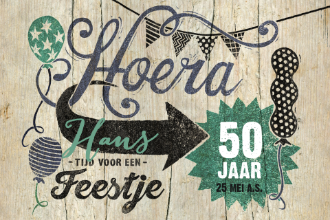 Stoere verjaardagskaart met ballonnen en stempels