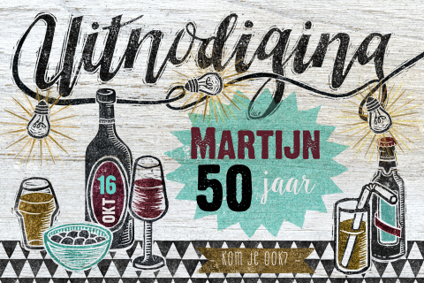 Uitnodiging 50 jaar met bier en wijn
