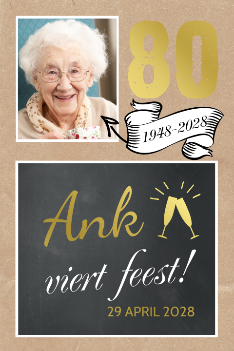 Mooie uitnodiging 80 jaar met foto en banner