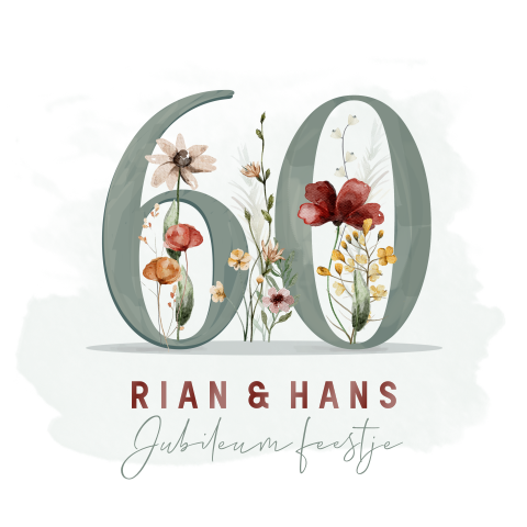 60 Jaar Jubileum Uitnodiging - bloemen en cijfers