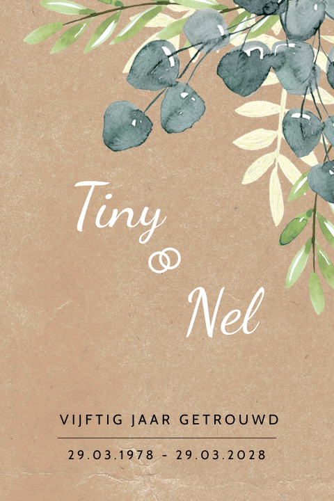 Huwelijksjubileum 50 jaar met kraft en eucalyptus